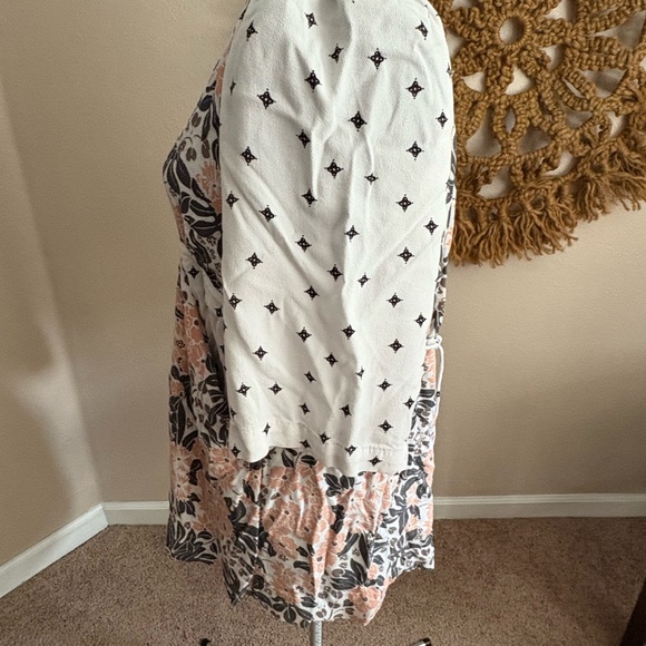 Free People Floral Long Sleeve Dress - White, Black, Peach - Picture 3 of 4